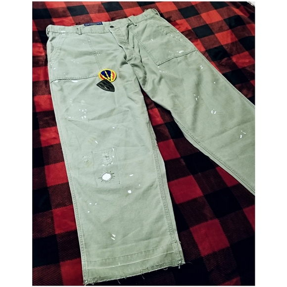 CUSTOMIZED POLO RALPH LAUREN DISTRESSED/REPAIRED MILITARY PANTS- 36"x30" - Picture 5 of 13